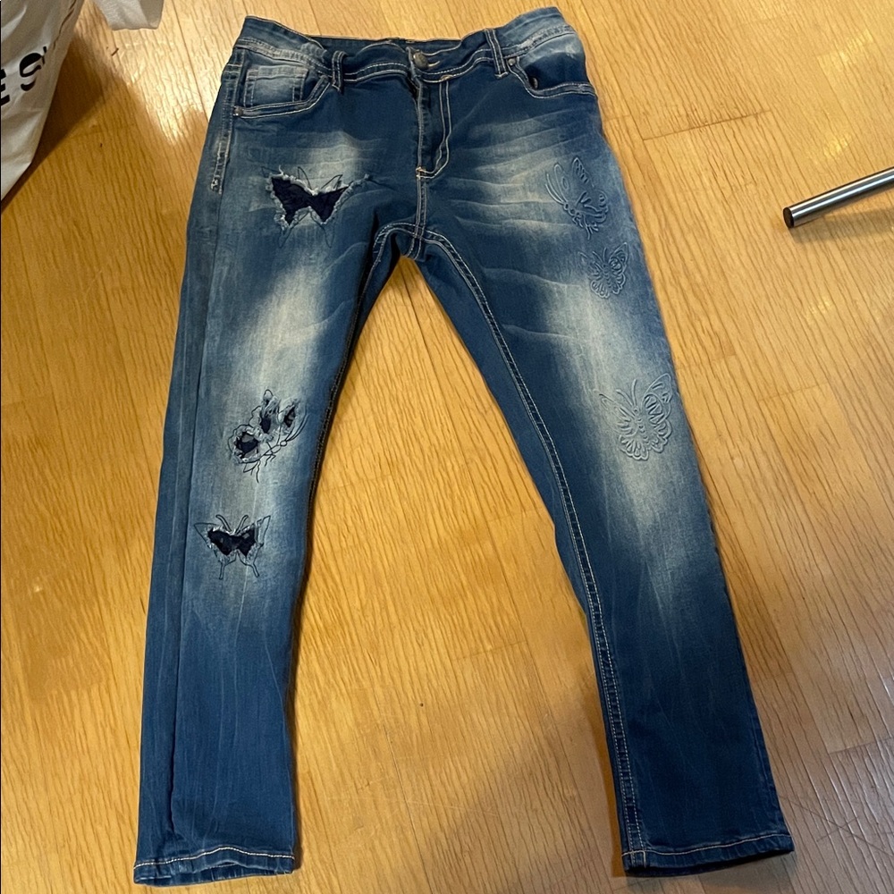 Blue Jeans with Butterfly Embroidery